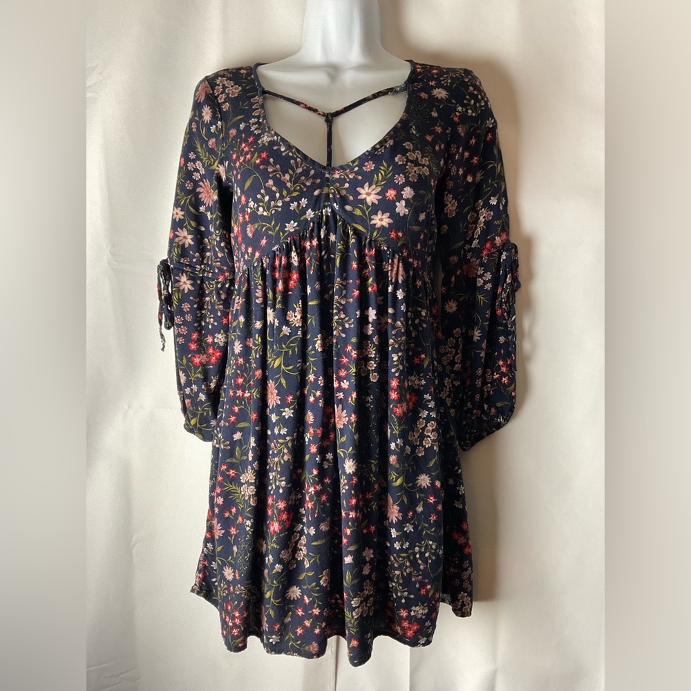 American Eagle Outfitters Womens XS navy blue floral boho lightweight mini dress